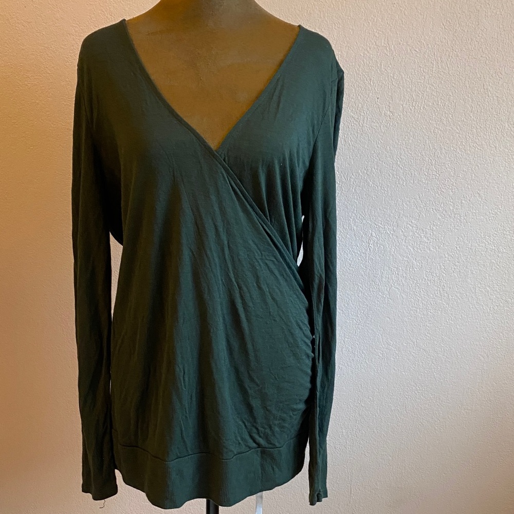 BANANA REPUBLIC Deep Green Long Sleeve Wrap Top